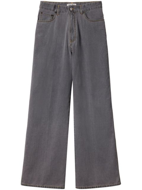 Miu Miu logo-embroidered wide-leg jeans - Grey - zdjęcie produktu nr 1