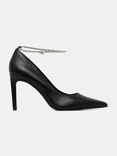 Calvin Klein szpilki skórzane ESS STILETTO HDW CHAIN LTH 90 kolor czarny HW0HW02718