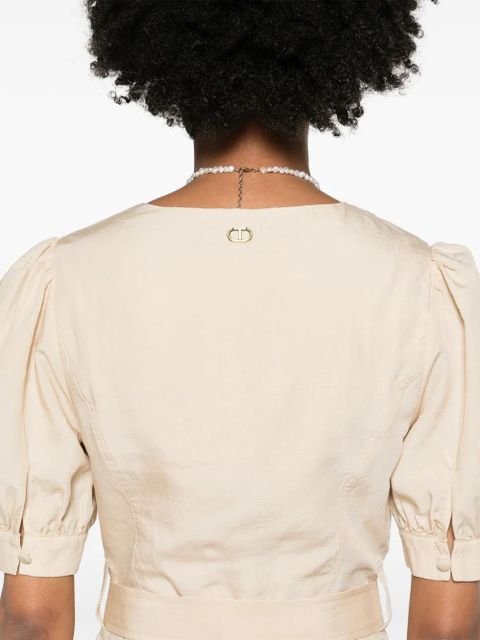 TWINSET puff-sleeves flared midi dress - Neutrals