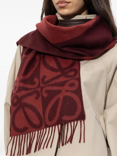 LOEWE fringed-edge logo-pattern scarf - Red