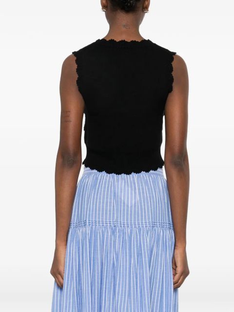 GANNI flower-applique sleeveless cardigan - Black