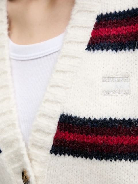 Tommy Jeans kardigan z domieszką wełny damski kolor beżowy DW0DW21678