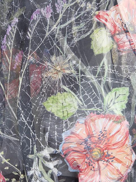 Alexander McQueen asymmetrical flower-print midi dress - Black