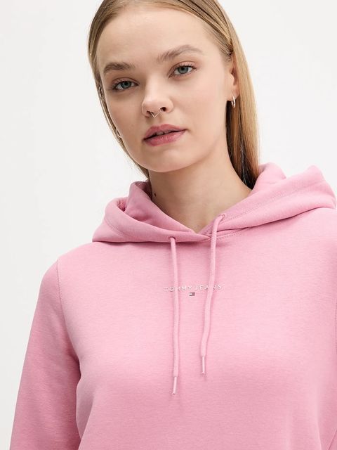 Tommy Jeans bluza damska kolor różowy z kapturem z nadrukiem DW0DW21963