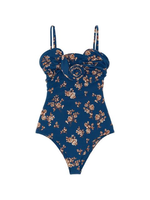 Magda Butrym 05 floral ruffled swimsuit - Blue