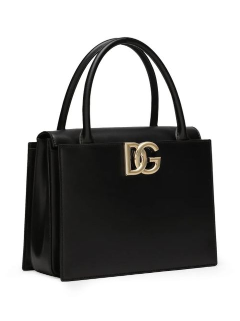 Dolce & Gabbana logo-plaque leather tote bag - Black
