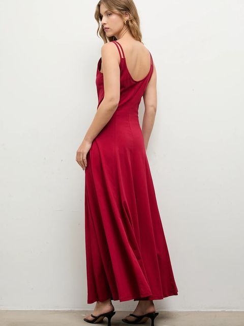 Answear.LAB sukienka bawełniana kolor czerwony maxi rozkloszowana