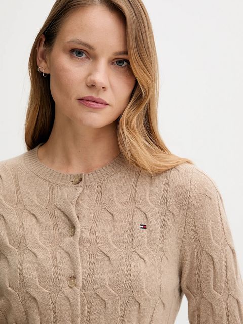 Tommy Hilfiger kardigan wełniany damski kolor beżowy WW0WW47463