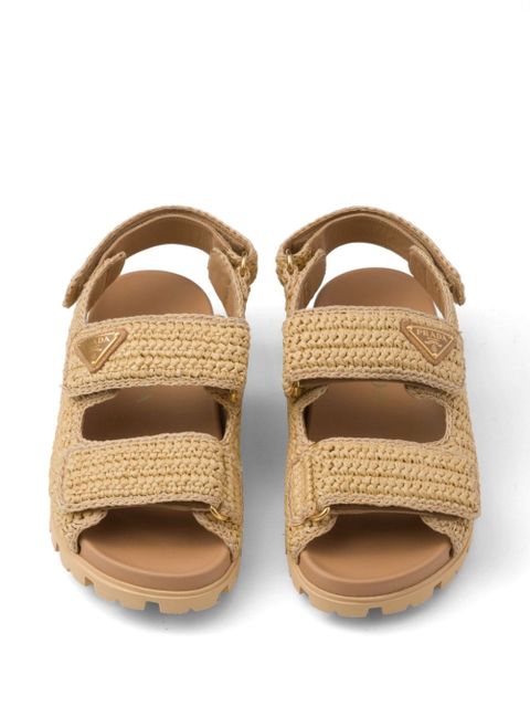 Prada logo-plaque woven sandals - Neutrals