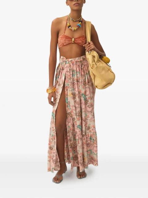 Chloé floral-print ruffled beach skirt - Neutrals