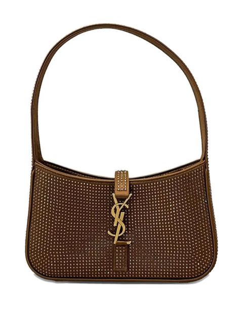Saint Laurent embellished logo shoulder bag - Brown