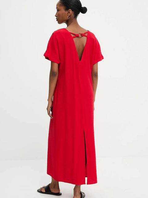 Answear.LAB sukienka kolor czerwony midi rozkloszowana
