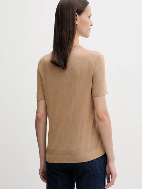 United Colors of Benetton t-shirt z jedwabiem damskie kolor beżowy 1ZRED10BK