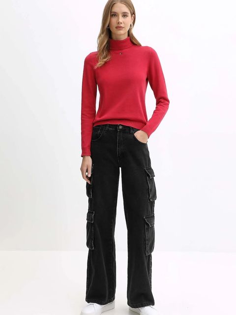 Tommy Jeans sweter bawełniany damski kolor różowy lekki z golfem DW0DW21672