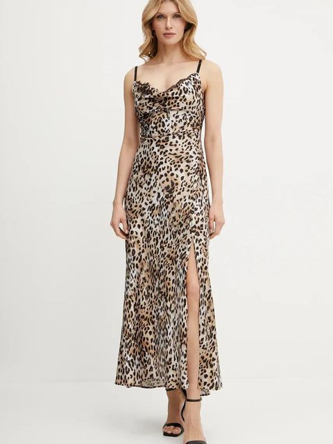 Guess sukienka ADLE kolor beżowy maxi rozkloszowana W5GT10 WF1T2 - zdjęcie produktu nr 1