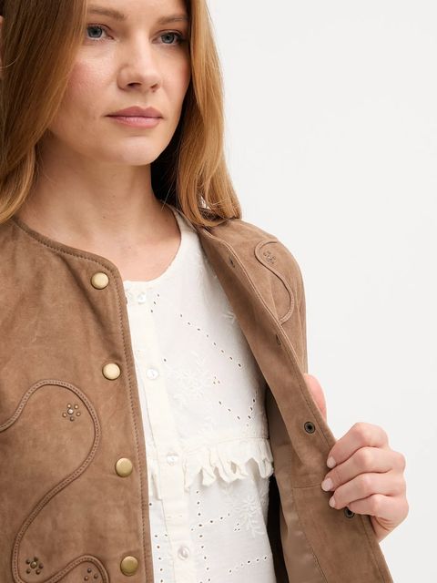 Hoss Intropia kurtka zamszowa kolor brązowy przejściowa 5432681