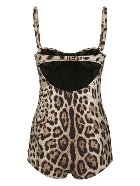 Dolce & Gabbana leopard-print logo-lettering swimsuit - Neutrals - zdjęcie produktu nr 2