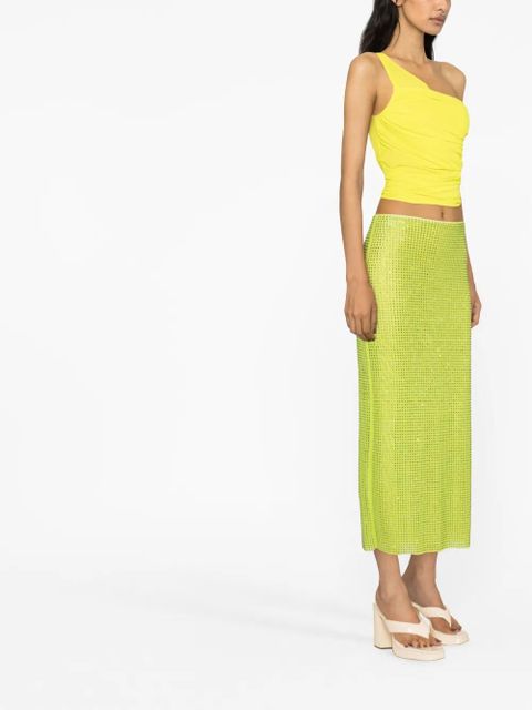 Self-Portrait crystal-embellished mesh midi shirt - Green