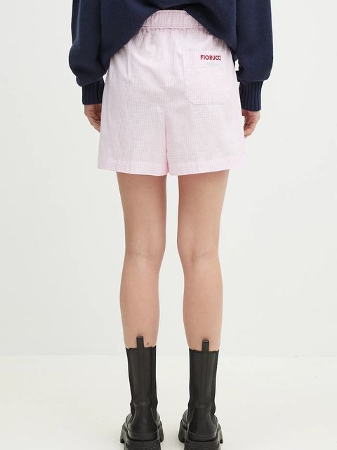Fiorucci szorty bawełniane Gingham Logo damskie kolor różowy wzorzyste high waist W02SPBSH300CO01PN02