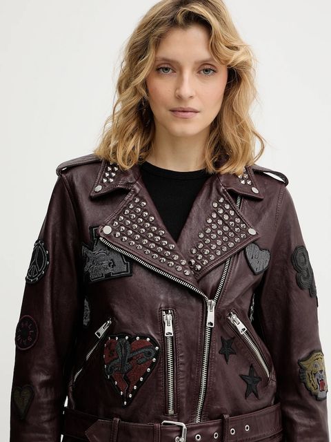 AllSaints ramoneska skórzana COLLEGE kolor bordowy przejściowa W138LB