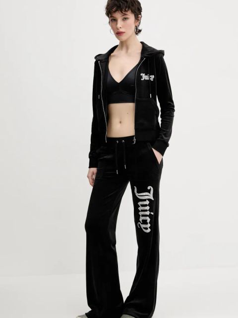 Juicy Couture spodnie dresowe welurowe dziecięce LAYLA CAVIAR damskie kolor czarny z aplikacją JCBBJ125806