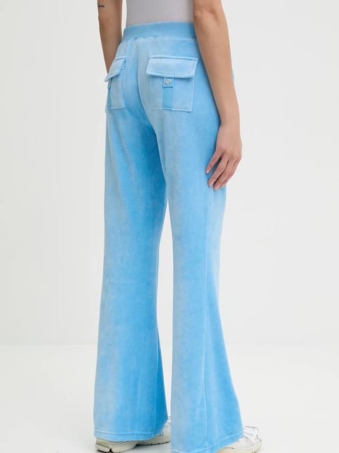 Juicy Couture spodnie dresowe welurowe CAISA LOW RISE PANT damskie kolor niebieski gładkie JCSEBJ008