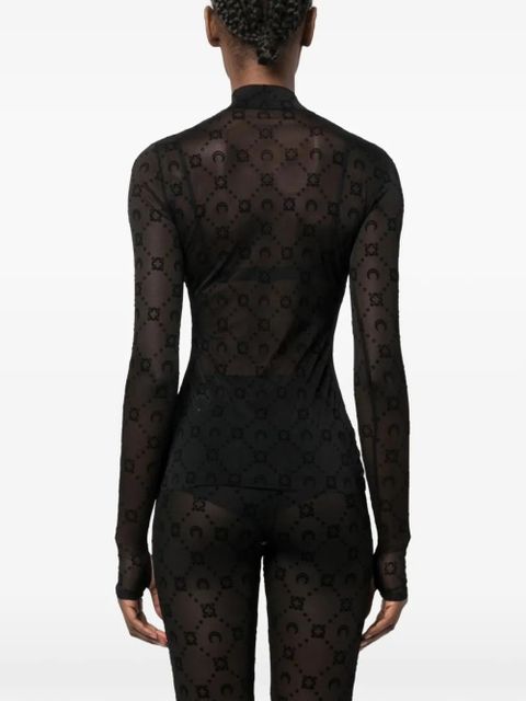 Marine Serre Moonogram-flocked mesh top - Black
