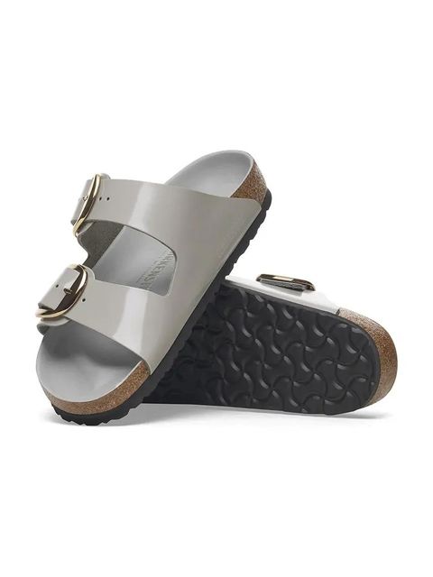 Birkenstock klapki skórzane Arizona Big Buckle damskie kolor szary 1029391