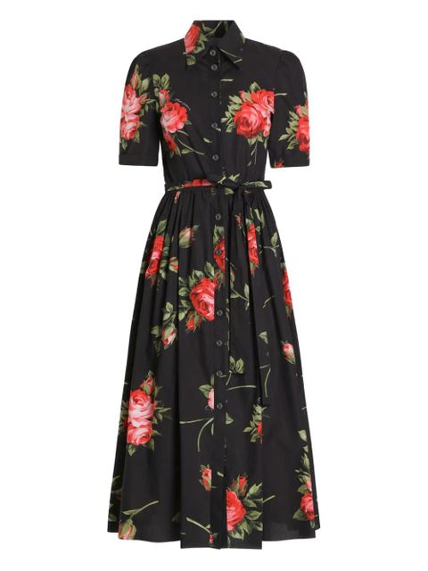 Dolce & Gabbana floral-print belted midi dress - Black - zdjęcie produktu nr 1