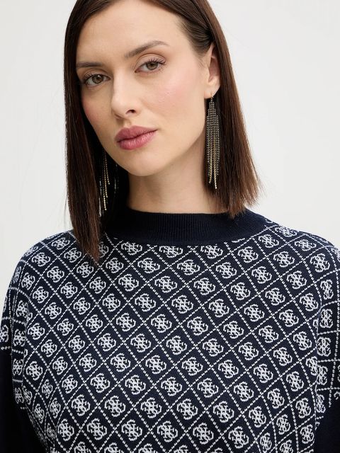 Guess sweter z domieszką wełny AUBREY damski kolor granatowy z półgolfem W5BR23 Z3JD2