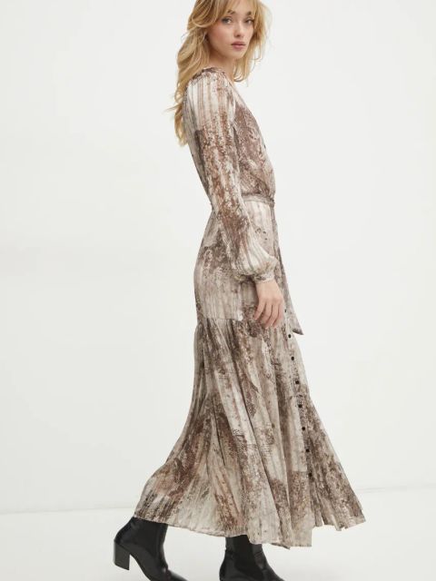 Guess sukienka BREANNA kolor beżowy maxi rozkloszowana W5RK77 WGWV2