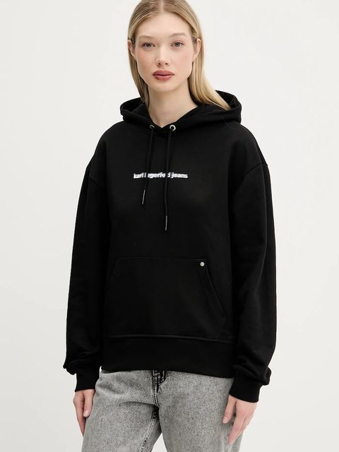 Karl Lagerfeld Jeans bluza bawełniana damska kolor czarny z kapturem z nadrukiem A3W20038 - zdjęcie produktu nr 2