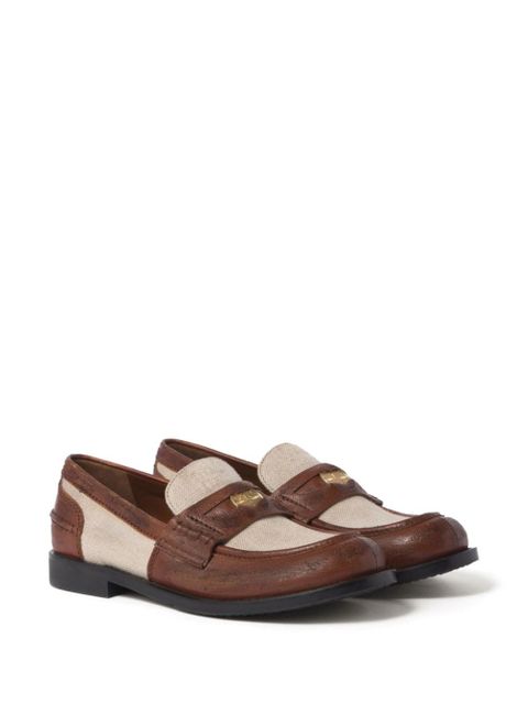 Miu Miu penny-appliqué panelled loafers - Brown