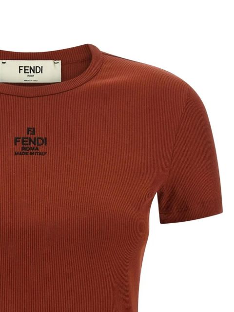 FENDI logo-embroidered T-shirt - Brown