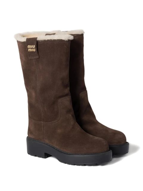 Miu Miu shearling-lined lug-sole boots - Brown