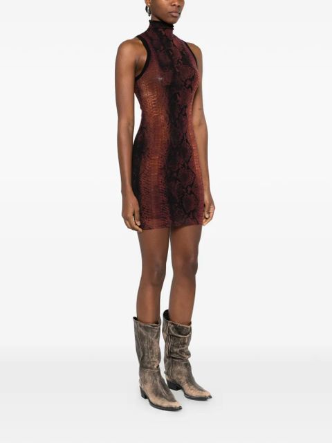 Jean Paul Gaultier snakeskin high-neck mini dress - Brown