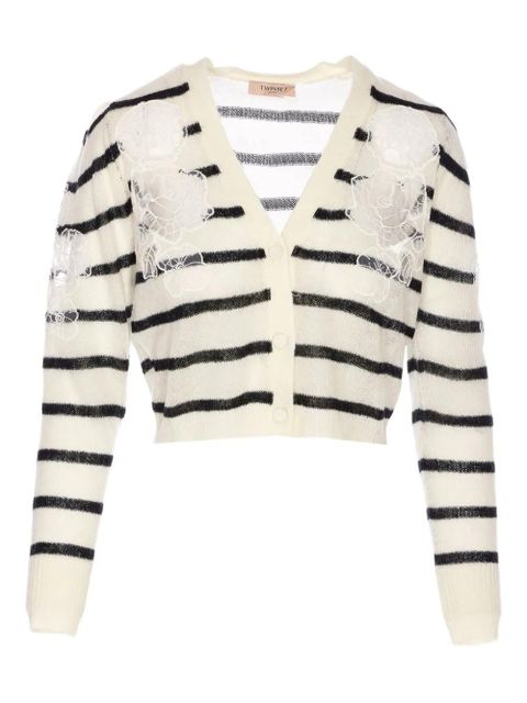TWINSET striped lace-detail cardigan - White - zdjęcie produktu nr 1