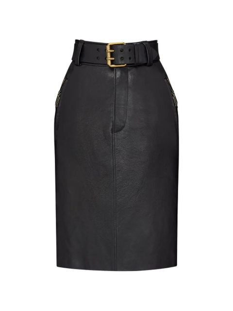 Saint Laurent belted leather pencil midi skirt - Black - zdjęcie produktu nr 1