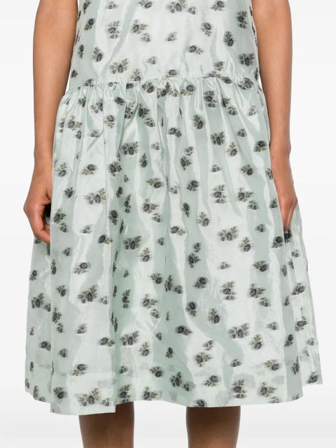 GANNI floral-jacquard organza midi dress - Green