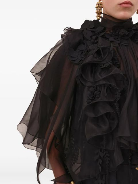 ZIMMERMANN floral-embellished ruffled blouse - Black