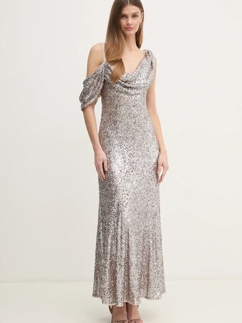 DIANE VON FURSTENBERG sukienka kolor srebrny maxi rozkloszowana DVFGL4S010 - zdjęcie produktu nr 1