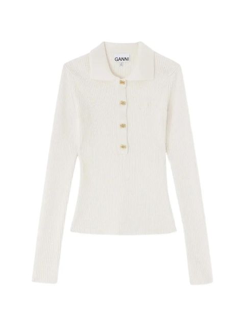 GANNI sequin-embellished polo top - White - zdjęcie produktu nr 1