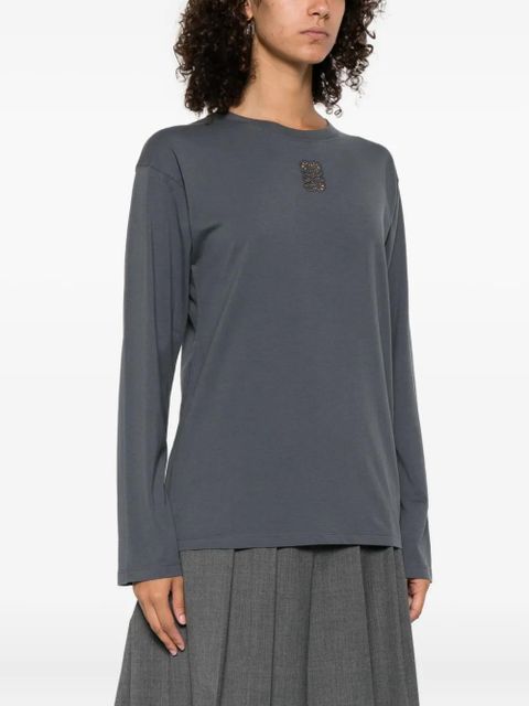 SANDRO embroidered long-sleeve T-shirt - Grey