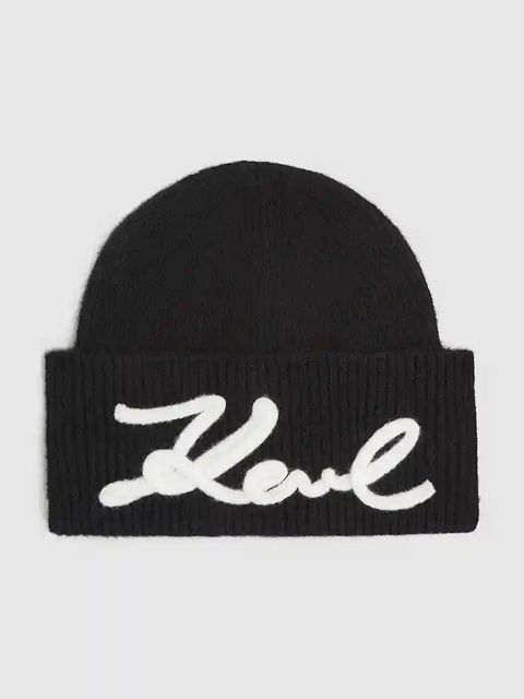 Karl Lagerfeld czapka z domieszką wełny K/SIGNATURE kolor czarny A4W33009 - zdjęcie produktu nr 1