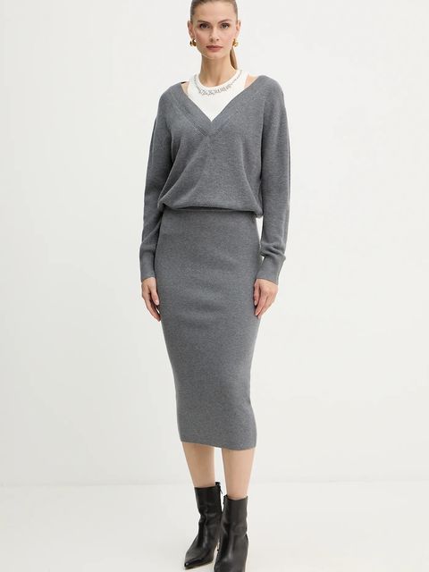 Liu Jo sukienka z dodatkiem wełny kolor szary maxi prosta MF5161 MA85Q - zdjęcie produktu nr 1