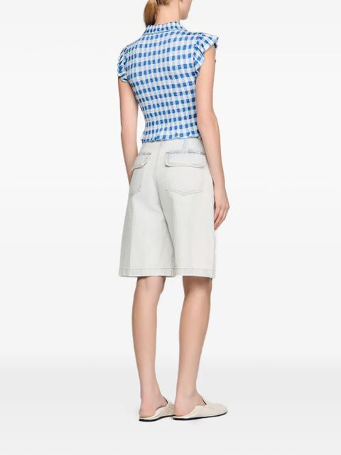 SANDRO ruffled gingham shirt - Blue