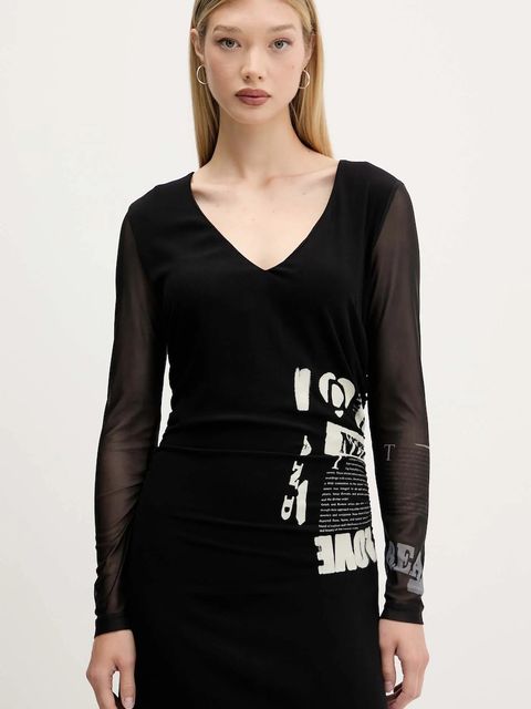 Desigual sukienka POSINEW kolor czarny maxi rozkloszowana 25WWVW26