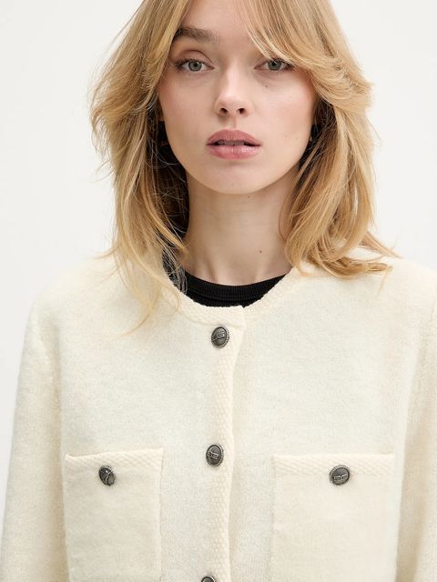 Gestuz kardigan z dodatkiem wełny damski kolor beżowy 10910746