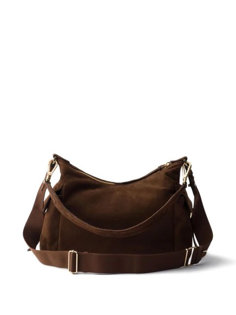 Prada large Explore suede-leather shoulder bag - Brown