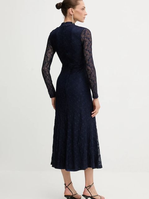 Bardot sukienka kolor granatowy midi rozkloszowana 59476DB2